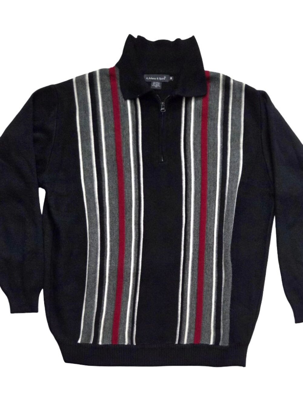 A Adams & Spire Sweater Mens S Quarter Zip Striped Mock Neck Retro Y2K 90s